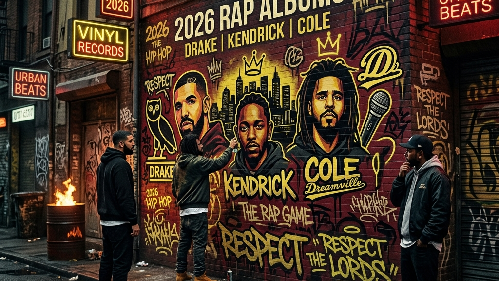 Editorial feature image for article: "Major Rap Albums 2026: Drake, Kendrick, Cole Set to Reshape Hip Hop" under Hip-hop News category.