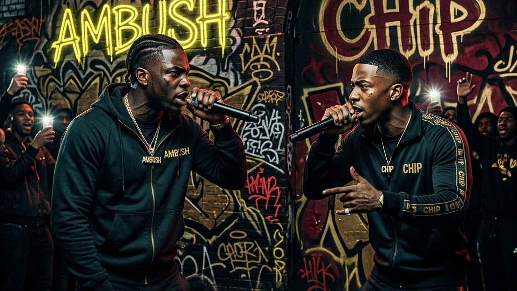 Editorial feature image for article: "Ambush & Chip Rap Beef Ignites UK Grime, Reshaping Legacies" under Rap Beef category.