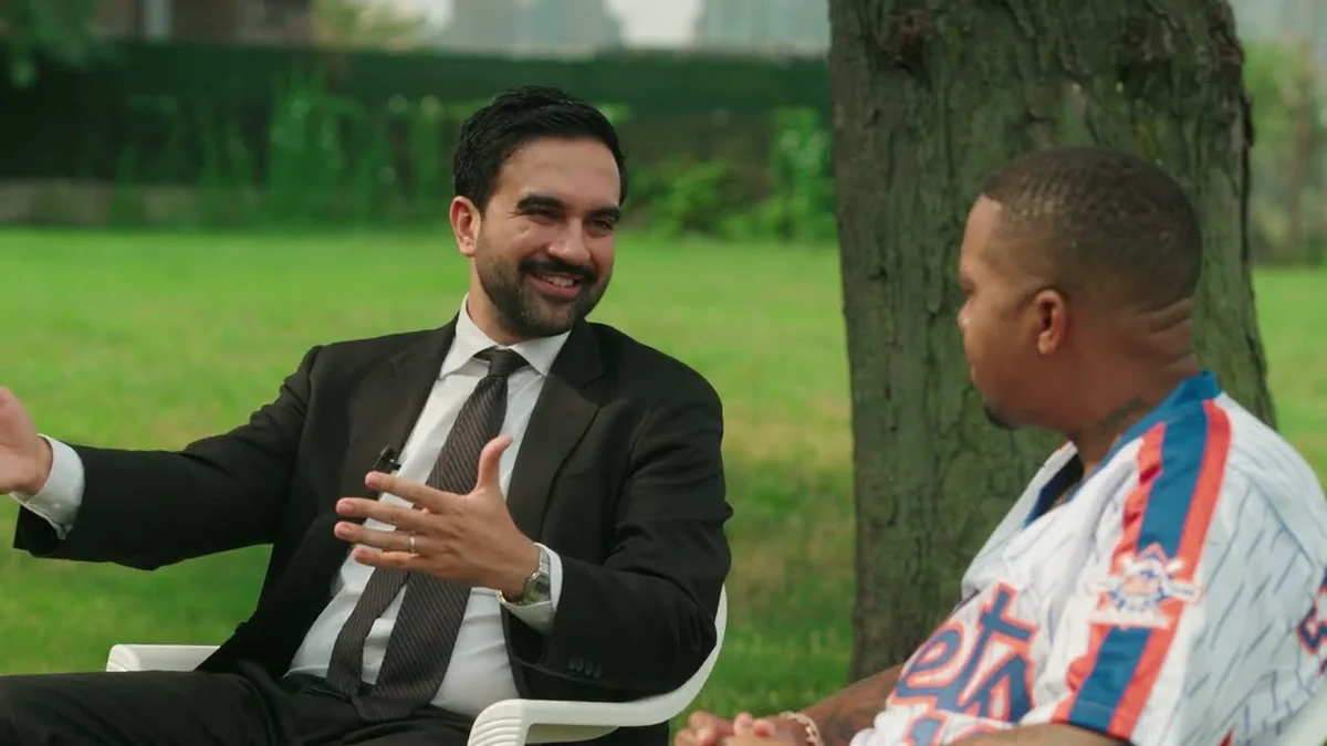 Mayor Zohran Mamdani in conversation with Nas during the NYC hip hop sit-down video