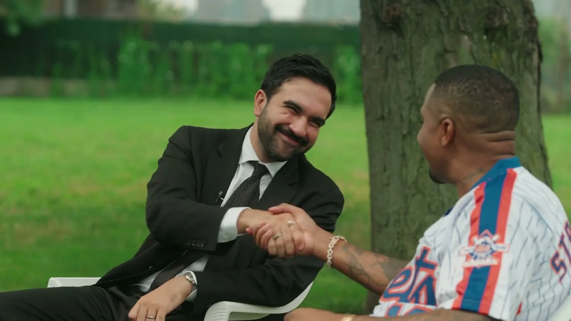 Nas and New York City Mayor Zohran Mamdani during the hip hop sit-down video
